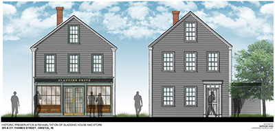 Architect's rendering of building renovation.