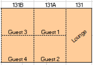 a graphic showing a suite with two rooms with two beds in each