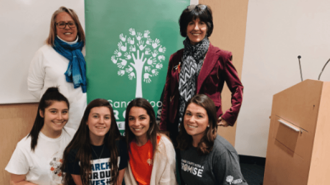 Group photo of students with members of Sandy Hook Promise.
