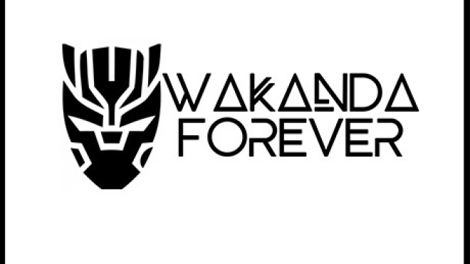 Wakanda Forever text with Black Panther image.