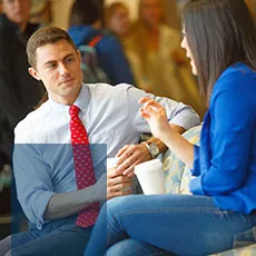 Students having a conversation.