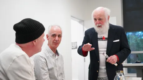 Robert Blais ’70 speaks with University Library Program Director Adam Braver and acclaimed author Rick Moody during the 25th anniversary Birss Program keynote.