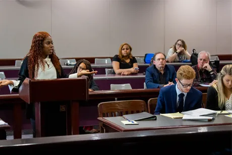 student giving opening statement in trial