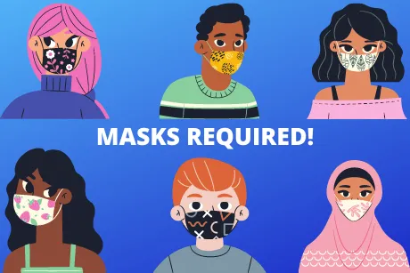 Graphic of students wearing masks