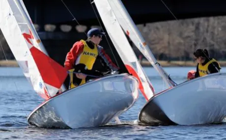Sailors race alongside each other.