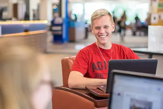 Student in library.