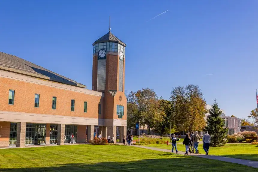 Students walking near the library