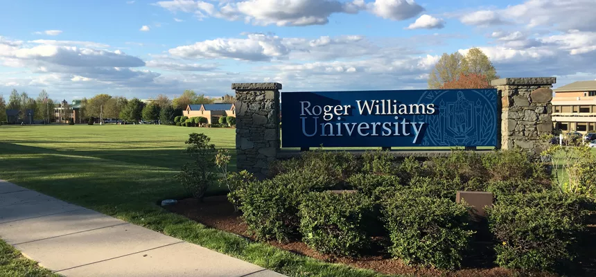 RWU sign in front of campus