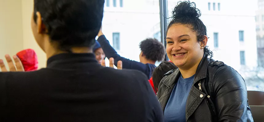 Student smiling in class