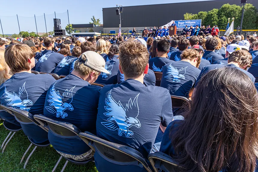 Students listen to President Miaoulis during this year's Convocation ceremony.