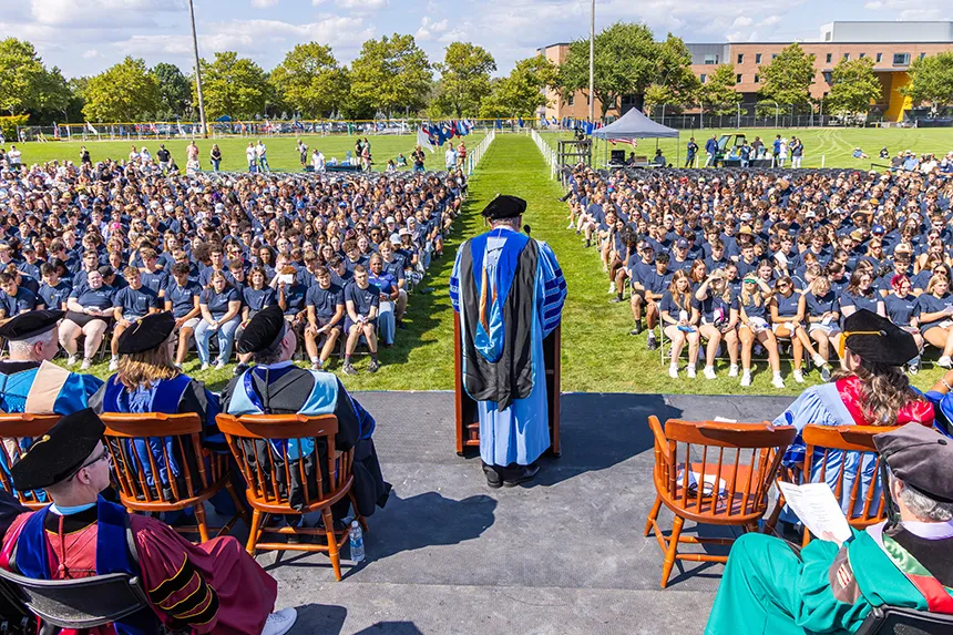 President Miaoulis speaks to the more than 1,000 incoming students.