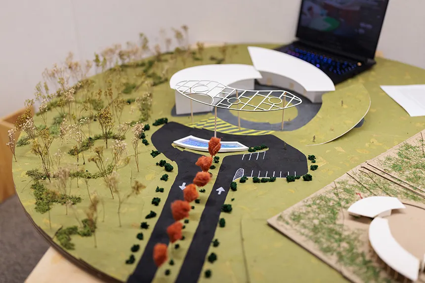 A close-up of a 3D design of a kindergarten building by an Architecture major
