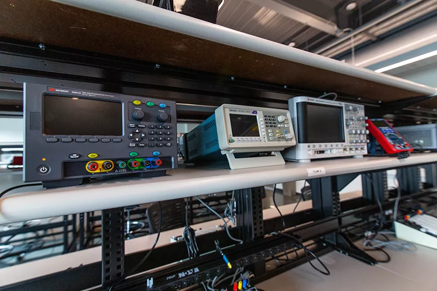 A closeup of equipment in the Electrical Engineering lab 