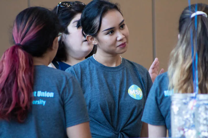 A group of students talking.