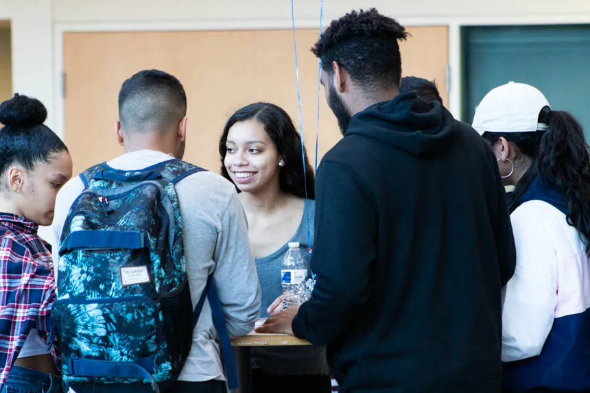 A group of students talking.