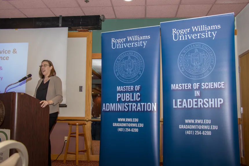 RWU Provost Margaret Everett addresses the 2022 RIASPA Conference