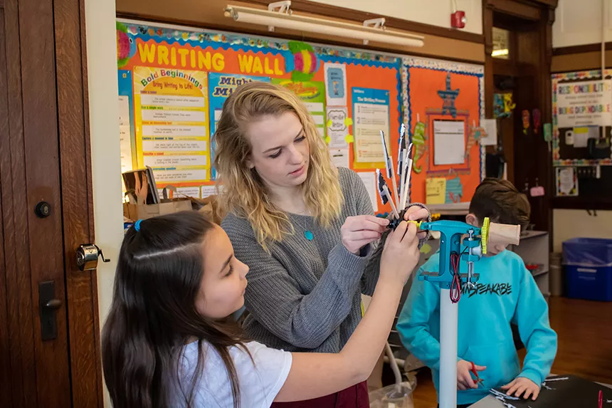 RWU student helps construct wind turbine