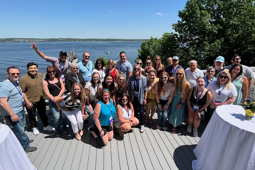 Hawks partake in a wine tasting at the Richard L. Bready Mount Hope Bay Sailing and Education Center.