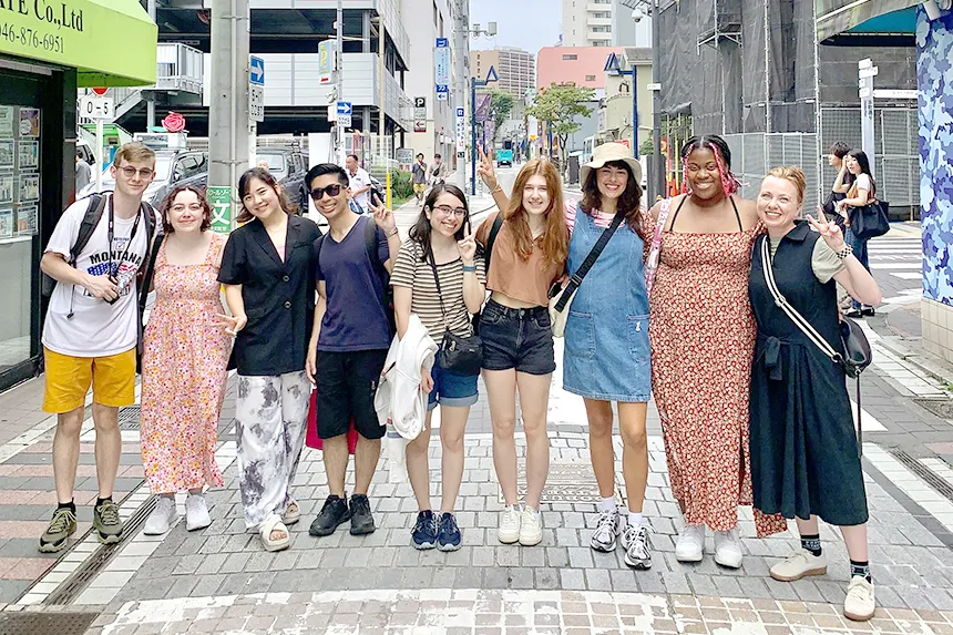 RWU students pose for a photo during a study abroad trip to Japan.