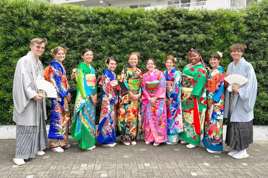 RWU students pose for a photo during a study abroad trip to Japan.
