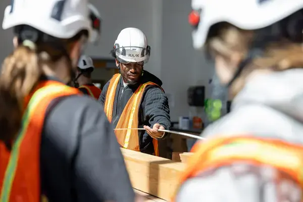 Construction management students at a building site