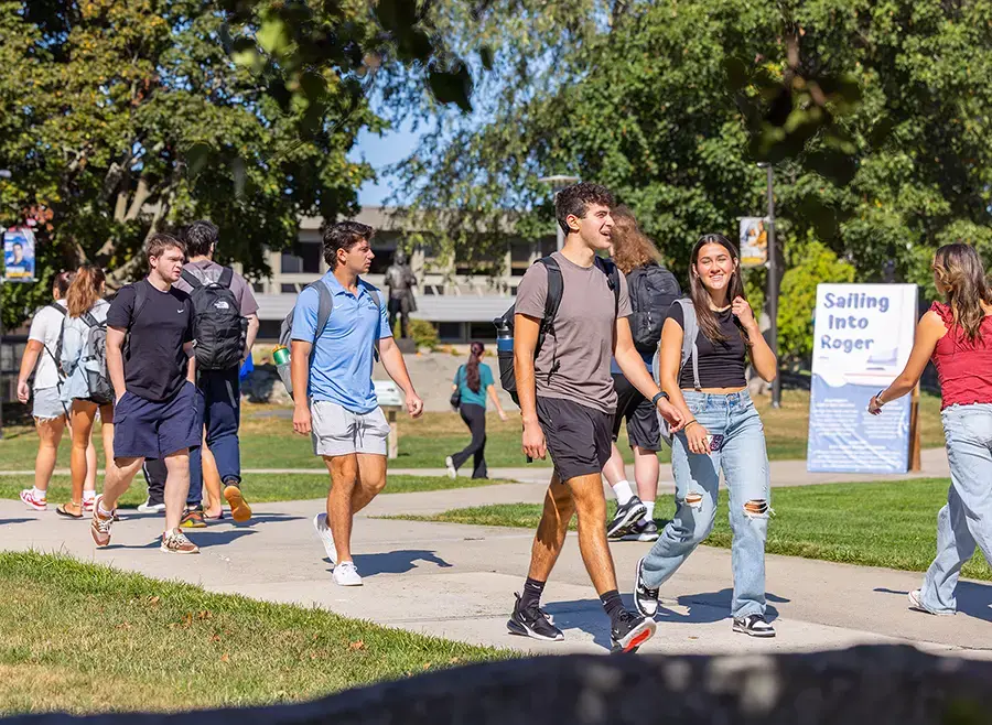 Students walk across campus