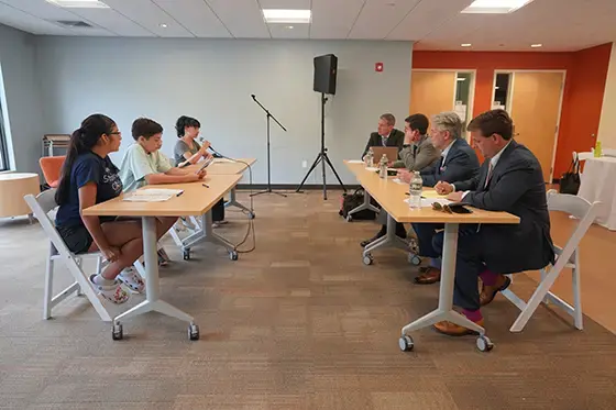 Students interview panelists at camp